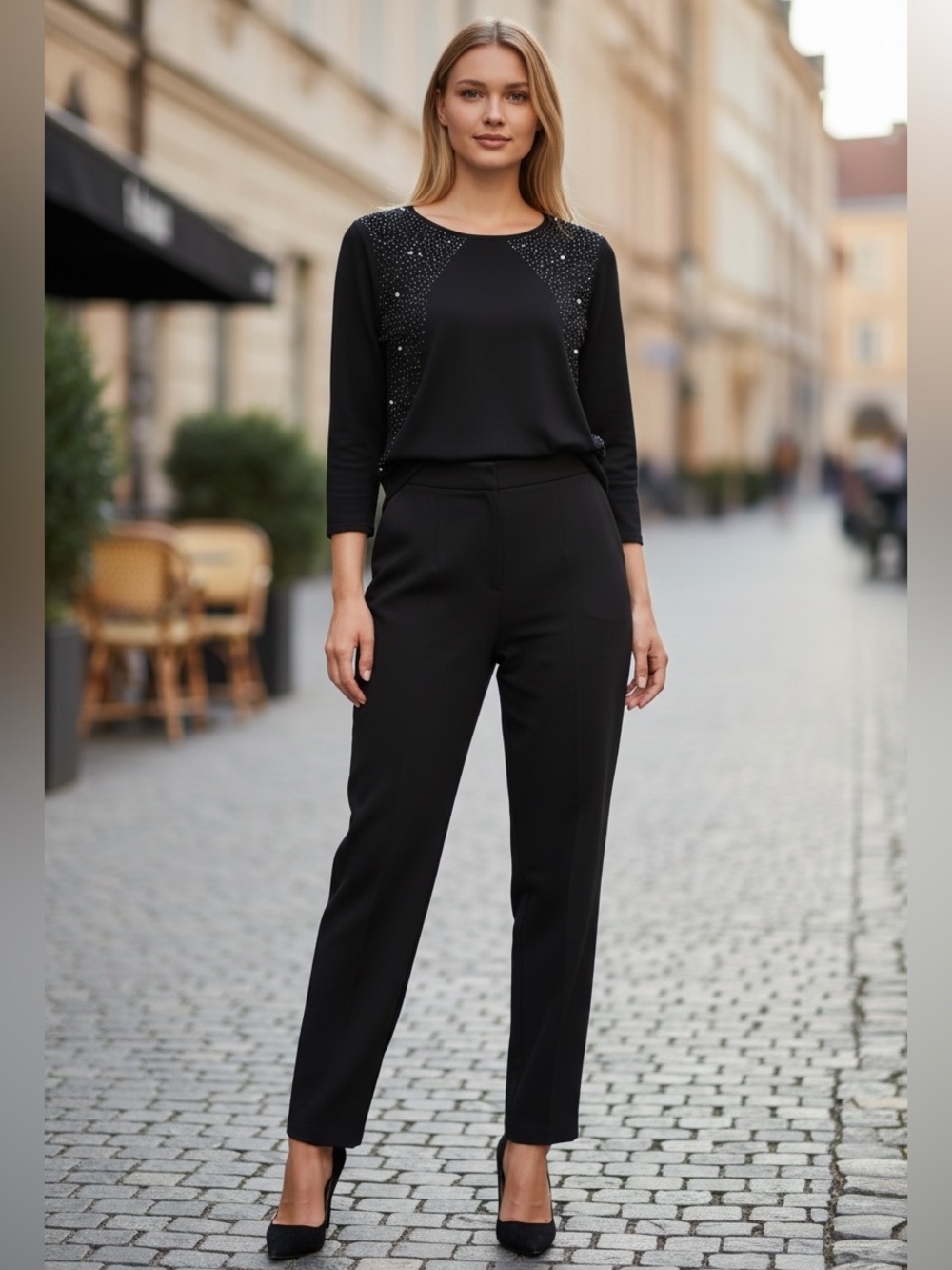 Calvin Klein, Black Rhinestone Top, Women Sparkle Elegant, Large
